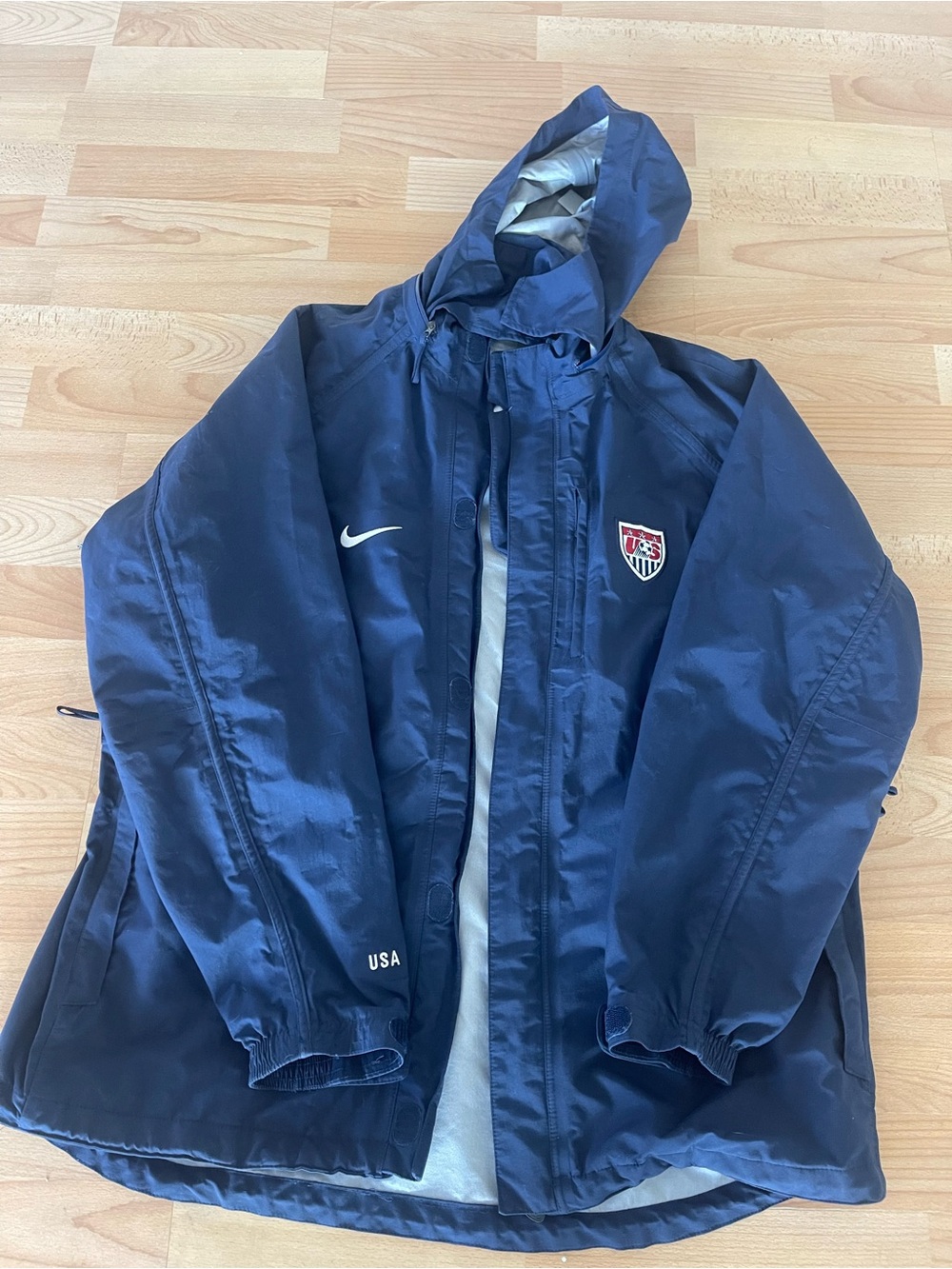 Vintage Y2K Nike USMNT Soccer Rain Jacket Navy Hooded - Men's XL